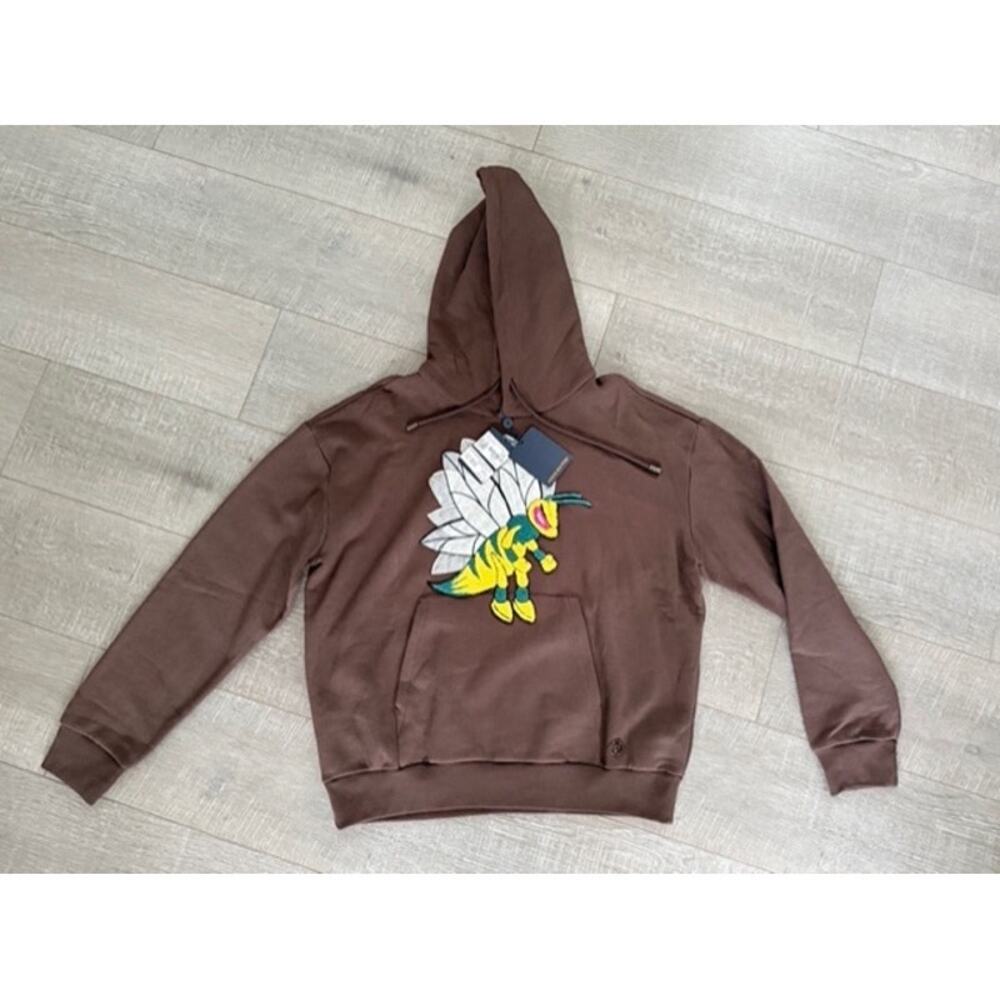 Men’s Louis Vuitton Bumble Bee Flock Patch Hoodie – Chocolate Brown Size L – NWT